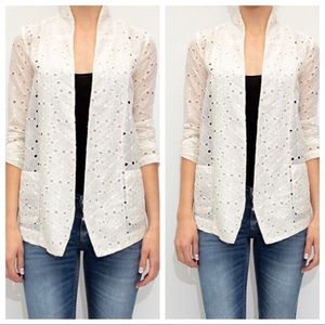 ROSEANNA Eyelet Open Front Cardigan